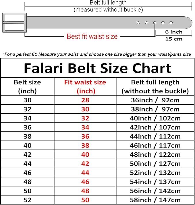 Falari Men Genuine Leather Casual Dress Belt With Single Prong Buckle, Classic Style Belt