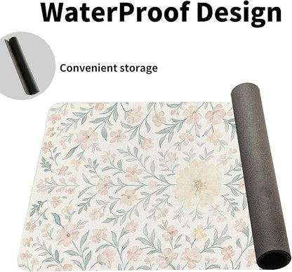 Soft Aesthetic Pastel Floral Desk Mat, Gentle PU Leather Desk Pad - Large Non-Slip Office Mat for a Calm & Stylish Gaming & Home Workspace (23.6x11.8 Inch)
