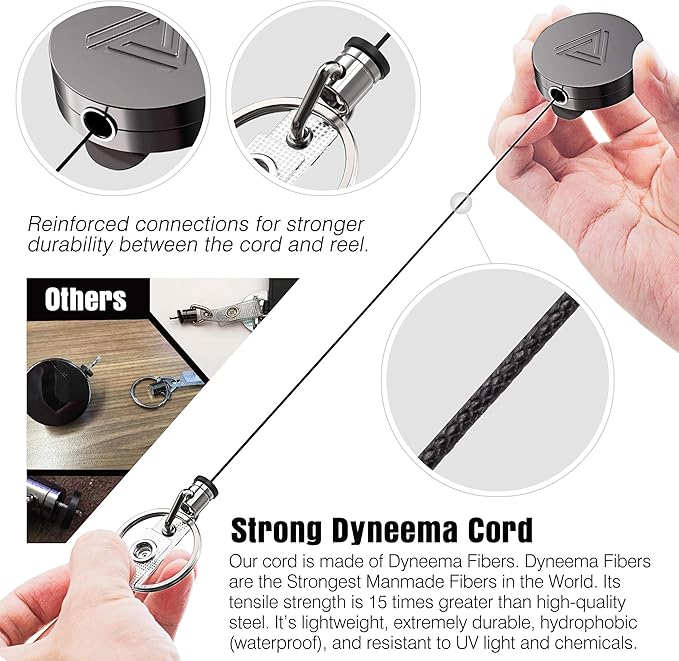 2 Pack Heavy Duty Metal Retractable Badge Holder Reel with Belt Clip Key Ring and Waterproof Vertical Clear ID Card Holder + 2 Extra Carabiner Key Chain Rings, 30 inches Strong Dyneema Pull Cord