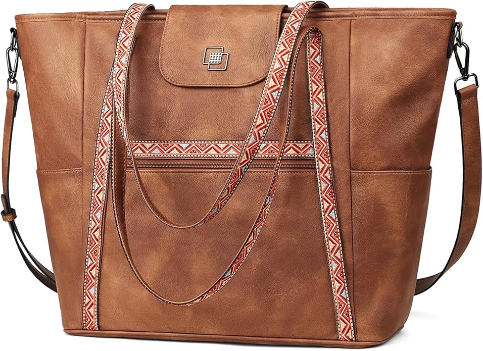 FADEON Large Laptop Tote Bag for Women Designer Leather Laptop Bag Fashion Travel Backpack Purse Shoulder Handbag