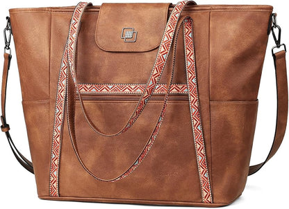 FADEON Large Laptop Tote Bag for Women Designer Leather Laptop Bag Fashion Travel Backpack Purse Shoulder Handbag