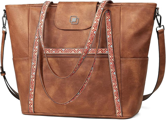 FADEON Large Laptop Tote Bag for Women Designer Leather Laptop Bag Fashion Travel Backpack Purse Shoulder Handbag