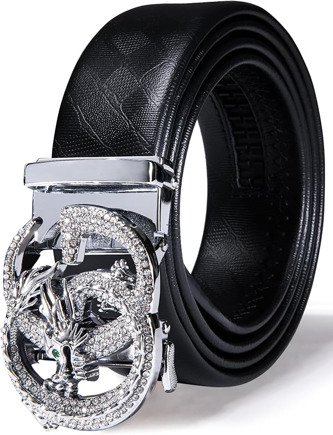Barry.Wang Mens Belts Leather Ratchet Automatic Buckle Slide Click 1 3/8" Designer Dress Fashion Classic Casual Work Business