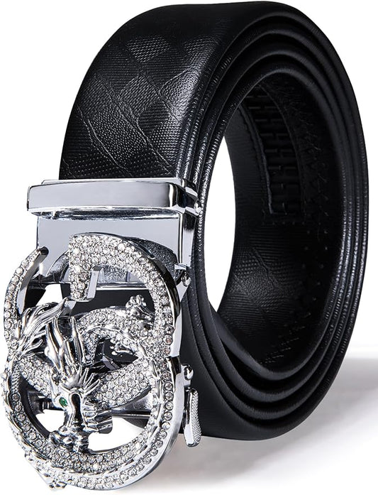 Barry.Wang Mens Belts Leather Ratchet Automatic Buckle Slide Click 1 3/8" Designer Dress Fashion Classic Casual Work Business