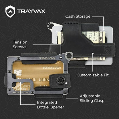 Trayvax Contour Wallet, RFID Front Pocket Money and Credit Card Holder, Minimalist Slim Leather Metal Wallet for Men and Women, Raw Stealth Black