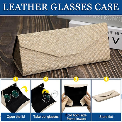 Flutesan 4 Pack Foldable Glasses Sunglasses Case PU Hard Shell Collapsible Eyeglasses Leather Case 4 Cleaning Cloths