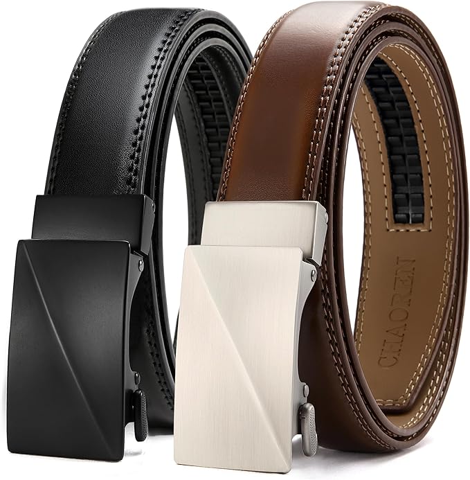 CHAOREN Mens Dress Belt Leather 2 Pack - Mens Ratchet Belt for Dress Shirt and Pants Every Occasion (32mm)