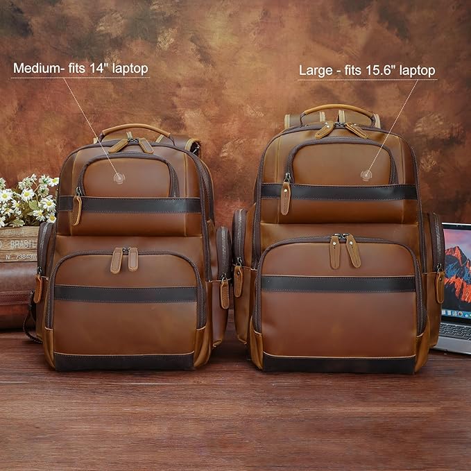 TIDING Men's Vintage Leather Backpack 15.6" Laptop Bag Large Capacity Business Travel Hiking Shoulder Daypacks