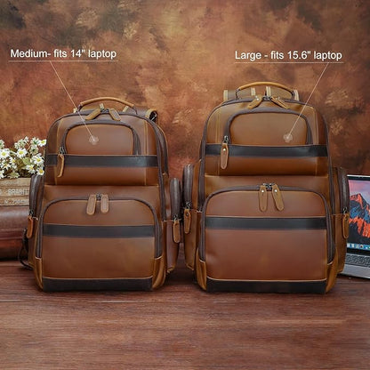 TIDING Men's Vintage Leather Backpack 15.6" Laptop Bag Large Capacity Business Travel Hiking Shoulder Daypacks