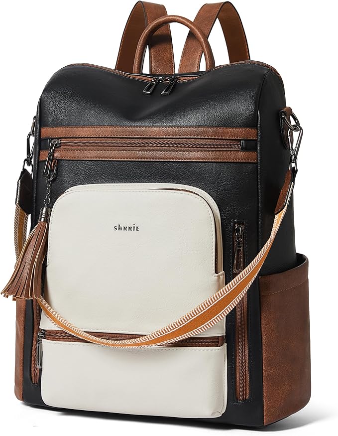 Shrrie Vegan Leather Laptop Backpack for Women 15.6 inch Work Backpack Fashion Travel Backpack Purse for Business College
