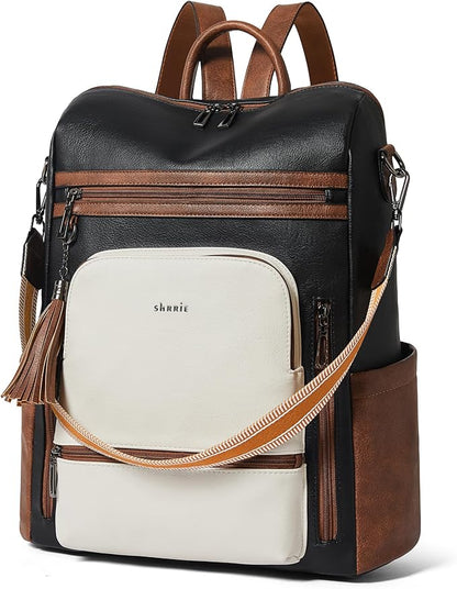 Shrrie Vegan Leather Laptop Backpack for Women 15.6 inch Work Backpack Fashion Travel Backpack Purse for Business College