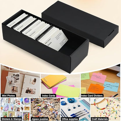 Business Card Storage Box 4 Pack, Business Card Holder Case with Lids, Holds 3200 Cards Total, 3-Layer Corrugated Desk Business Card Organizer, Black Card Index Photo & Office Supplies Storage