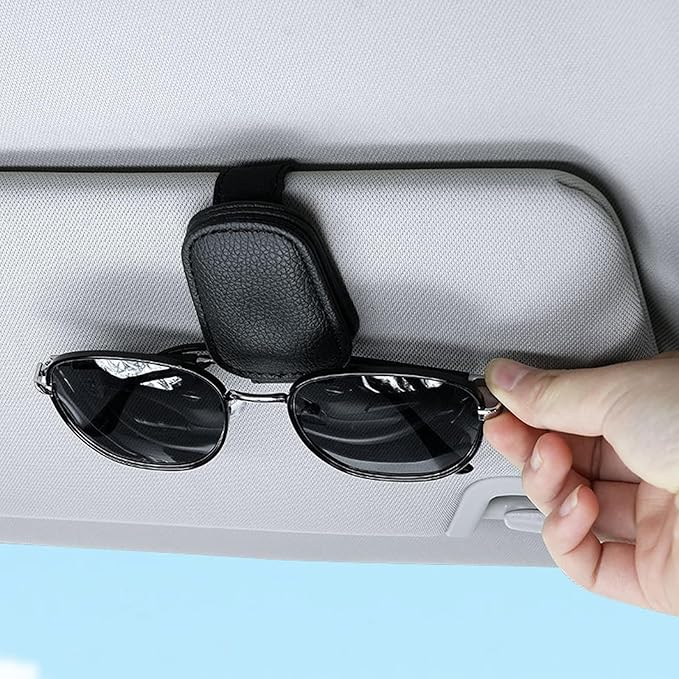 2 Pack Sunglass Holder for Car Magnetic Leather Sunglass Clip Universal Eyeglass Holder Car Visor Accessories Black