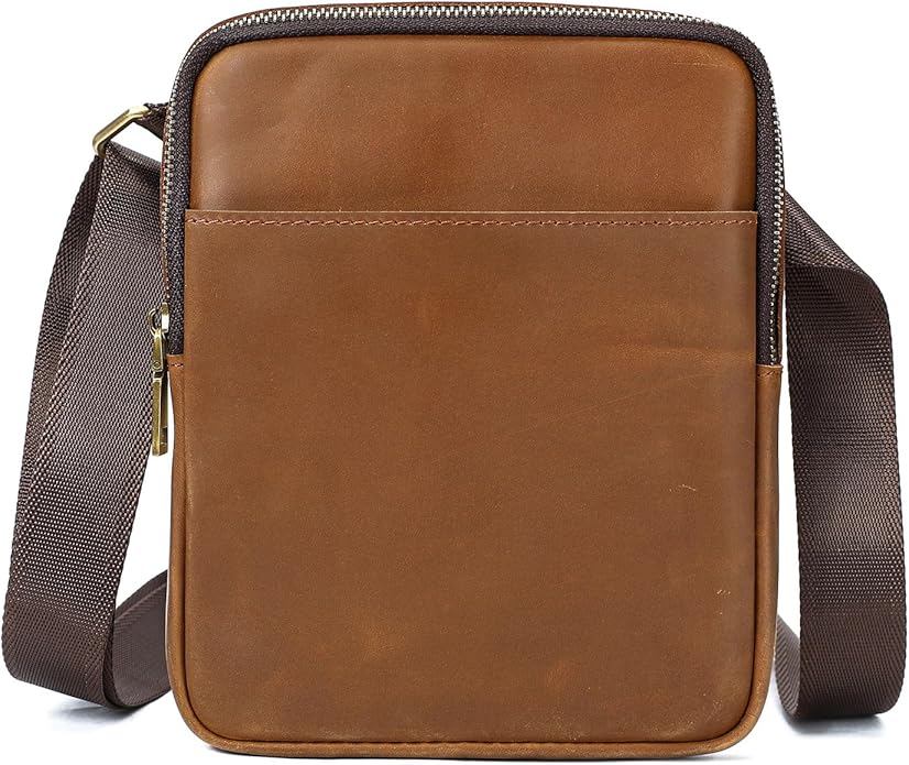 NIUCUNZH Man Purses and Bags Small, Mini Genuine Leather Messenger and Shoulder Bag for Men with lots of Zipper Pockets