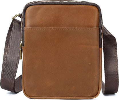 NIUCUNZH Man Purses and Bags Small, Mini Genuine Leather Messenger and Shoulder Bag for Men with lots of Zipper Pockets