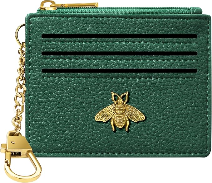 SEAVILIA Card Holder Keychain Wallet for Women with ID Window RFID Blocking Coin Purse Bee Gifts Slim Minimalist Small PU Leather