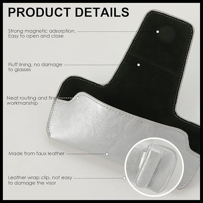 Sunglass Holder for Car Visor, Car Sunglasses Holder Leather, Eyeglasses Holder Glasses Storage Case Visor Accessories