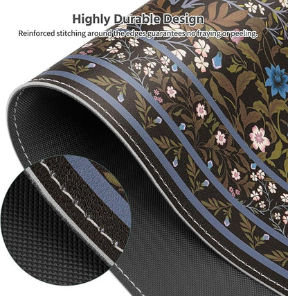 MOSISO Large Mouse Pad Gaming Mousepad, 35.43 x 15.74 inches Vintage Floral Cluster PU Leather Mousepad with Anti-Slip Base&Stitched Edges, Keyboard Pad Mouse Mat for Desktop/Office/Home, Black