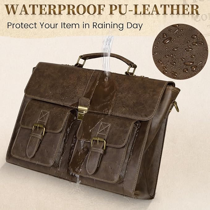 RAINSMORE Mens Messenger Bag 15.6 Inch Leather Vintage Laptop Briefcase Waterproof Computer Laptop Bag Leather Satchel Bag Large Shoulder Bag for Office Work Travel College, DarkBrown