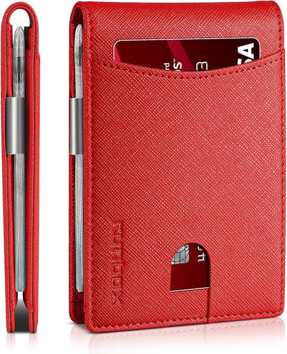 RUNBOX Slim Money Clip Wallets for Men RFID Blocking 11 Card Holder Minimalist Small Leather Bifold Men's Front Pocket Wallet Gift Box