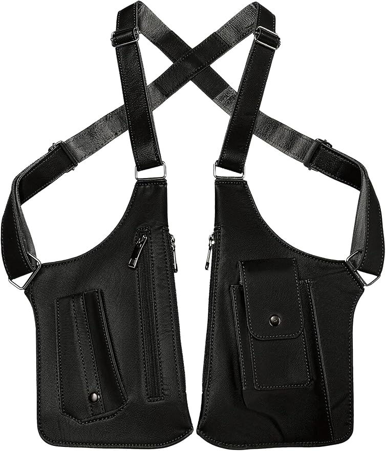 ECGER Large Double Shoulder Armpit Bag - Underarm Holster for Men, Anti-Theft Concealed Crossbody Wallet|phone Pouch for Outdoor Travel Cycling Work, Premium PU Leather (Black Armpit Bag)