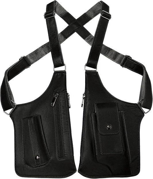 ECGER Large Double Shoulder Armpit Bag - Underarm Holster for Men, Anti-Theft Concealed Crossbody Wallet|phone Pouch for Outdoor Travel Cycling Work, Premium PU Leather (Black Armpit Bag)