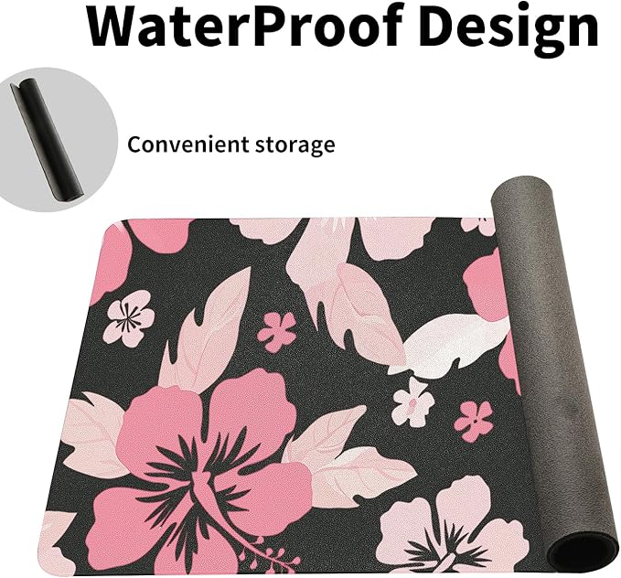 Hibiscus Flowers Desk Mat for Women, Large Waterproof PU Leather Desk Pad with Non-Slip Base, Artistic Office Keyboard Cover for Gaming & Home Work, Tropical Desk Decor (31.5 * 15.75in)