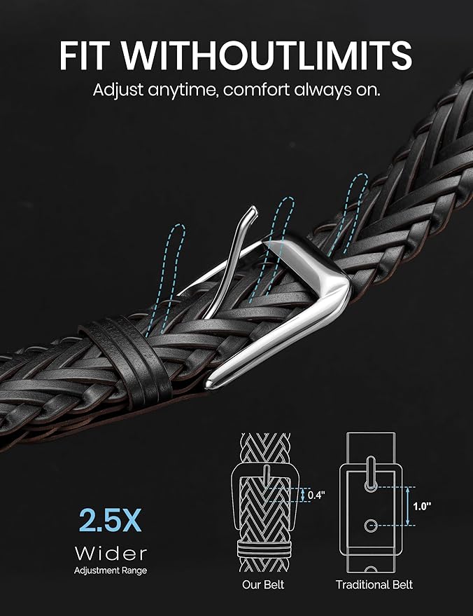 Braided Leather Belt for Men Adjustable Woven Golf Belt for Causal Shorts Pants Jeans 1.4'' Width
