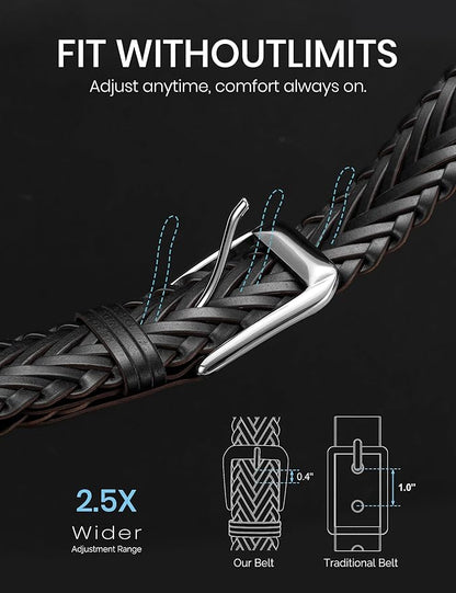 Braided Leather Belt for Men Adjustable Woven Golf Belt for Causal Shorts Pants Jeans 1.4'' Width