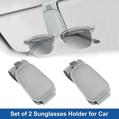 Teraves 2 Pack Sunglass Holder Clip for Car Visor, Upgrade Magnetic Leather Visor Sunglasses Clip, Easy to Hold Your Glasses Eyeglasses, Grey