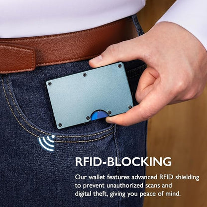 RUNBOX Slim Wallet for Men - RFID Blocking Metal Card Holder with Money Clip,Minimalist Thin Front Pocket Wallet, Holds 15 Cards,Gifts for Men,Men's Accessories