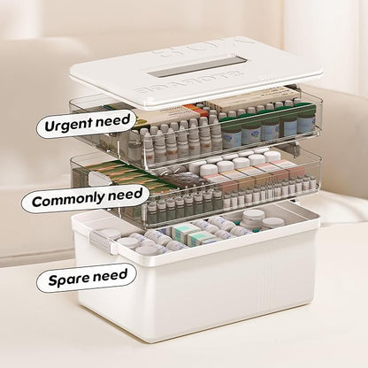 Citylife 3-Tier Medicine Organizer with Handle，Portable Medicine Cabinet First Aid Kit，Multi-Purpose Organizer for Family First Aid