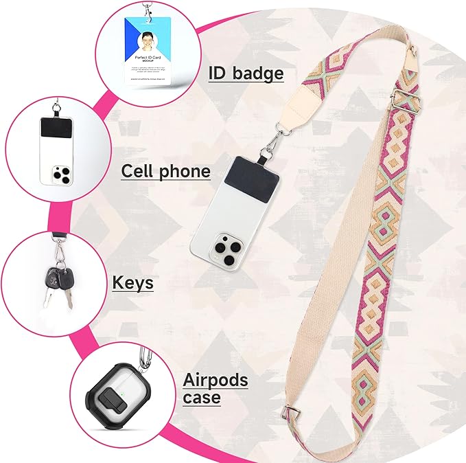 FUVLIFE Phone Lanyard Crossbody Wrist Strap, Adjustable Clip and Go Strap for Phone with Wallet Crossbody, Phone Strap with Zippered Pouch, Universal Hands-Free for All Cell Phone