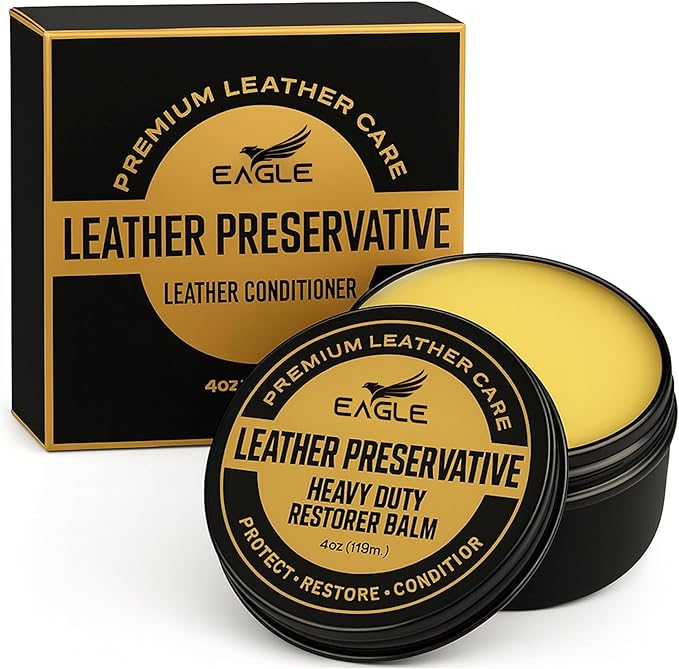 Eagle Heavy-Duty Leather Restorer & Preservative Balm – Neatsfoot Oil & Beeswax Treatment for Dry, Cracked, Oiled & Faded Leather – Revives Boots, Saddles, Furniture, Jackets & Tack (4oz)