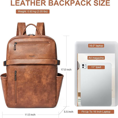 Leather Laptop Backpack for Women, 15.6 Inch Laptop Travel Backpack Purse Large Capacity Computer Bag, Casual Daypack Nurse Bag College Bookbag for School, Brown