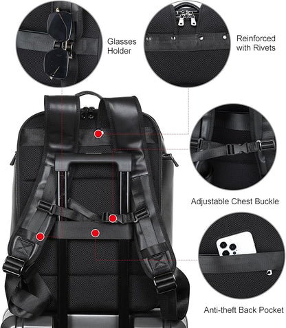 TIDING Genuine Leather Backpack for Men, 17.3 Inch Laptop Bag TSA Friendly Travel Rucksack Hiking Camping Daypack