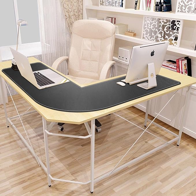 Mydours XXL 46"x46"x16" L Shaped Desk Mat, Extra Large L Shaped Desk Pad with Smooth PU Leather Surface & Suede Base, L Shaped Mouse Pad for Home Office Desks, Office Desk Workstation (Black)