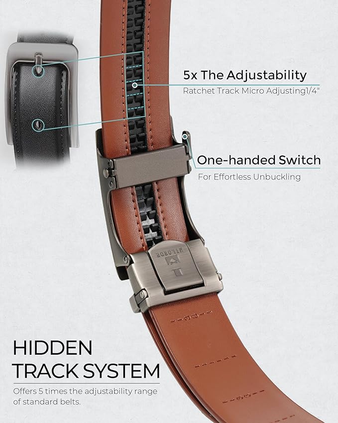 MILORDE Men's Leather Ratchet Belt - 35mm - Customizable Fit