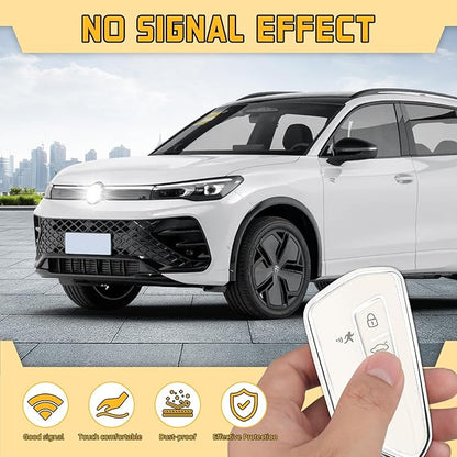 FT FUNTOR Key Fob Cover for Volkswagen,Soft TPU Full Protection Case Compatibale With VW Golf GTI Atlas Skoda Octavia ID3 ID4 MK8 (White, 4 Buttons)