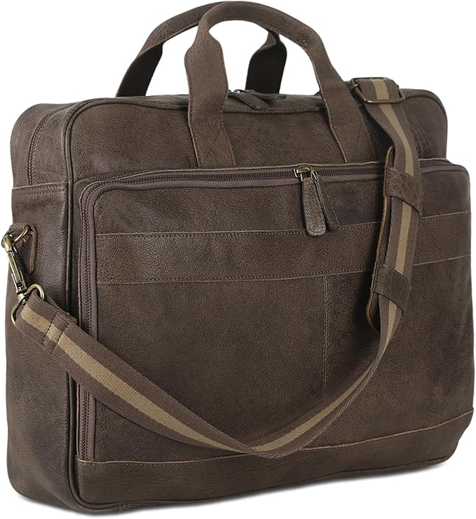 Leather briefcase 18 Inch Laptop Messenger Bags for Men and Women Best Office briefcase Satchel Bag (Grey)