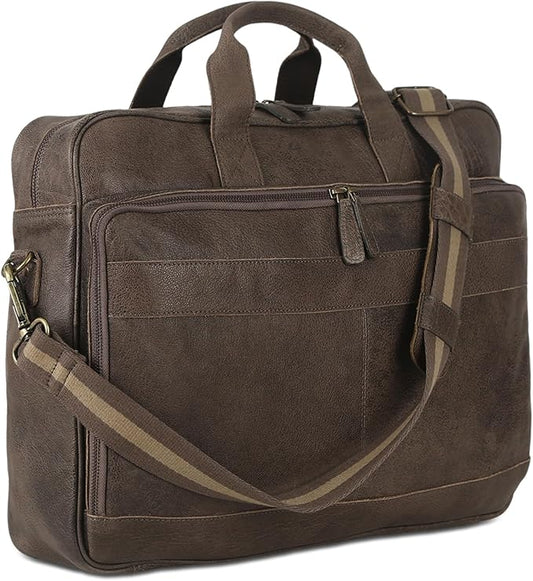 Leather briefcase 18 Inch Laptop Messenger Bags for Men and Women Best Office briefcase Satchel Bag (Grey)
