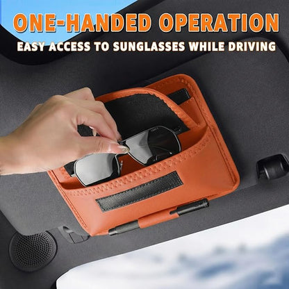 HOLDCY Car Visor Organizer – Sun Visor Storage Pouch Holder for Vehicle Truck SUV, PU Leather Auto Interior Accessories for Registration Document, Gas Card & Sunglasses, Universal Fit (Oranger)