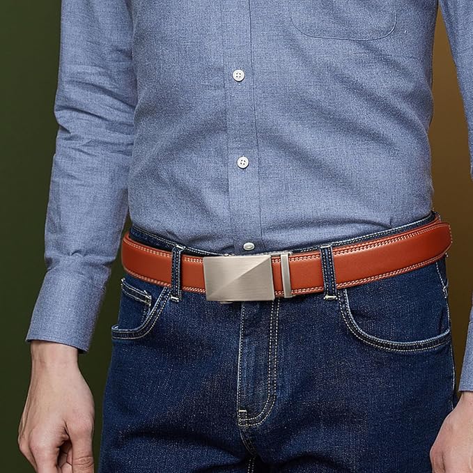 Founders & C Men's Ratchet Belt 1 3/8",Leather Dress Belt Adjustable with Click Sliding Buckle Trim to Exact Fit