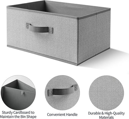 Storage Baskets, 15.7 Inch Woven Fabric Bins, Storage Cubes with Reinforced Handles, Organizer Bins for Closet Shelves, Foldable, for Toys, Clothes (2PCS/Grey-15.7*11*7.8inch)