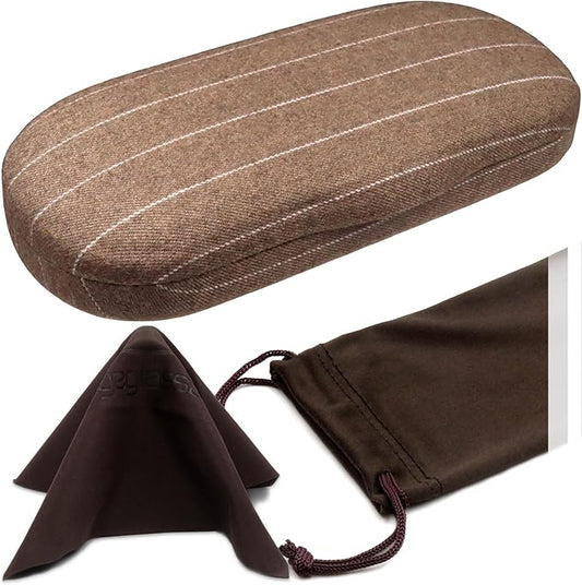 MyEyeglassCase Men's Medium Glasses Case - Classic Eyeglasses Hard Shell Holder, Elegant Easy Open Lip with Pouch and Cloth