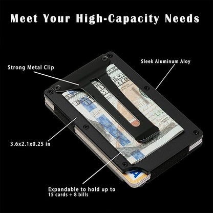 Minimalist Carbon Fiber Wallet for Men, Money Clip Cash Strap Wallet, RFID Blocking Metal Wallet Aluminum Card Holder,Front Pocket Wallet(Matt Black)