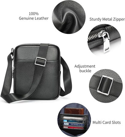 NIUCUNZH Man Purses and Bags Small, Mini Genuine Leather Messenger and Shoulder Bag for Men with lots of Zipper Pockets