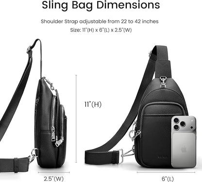befen Genuine Leather Small Sling Bag for Women Anti-Theft Crossbody Chest Bags Multi-Pockets Fanny Pack with RFID Card Slots