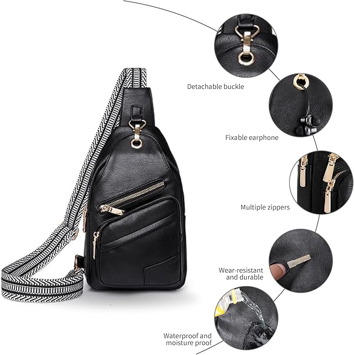 Sling Bag Set, PU Leather Sling Bag, Multi-Zipper Design for Travel, Outdoors, Valentine’s Day Gifts