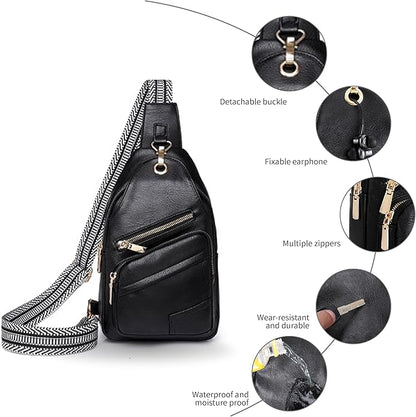 Sling Bag Set, PU Leather Sling Bag, Multi-Zipper Design for Travel, Outdoors, Valentine’s Day Gifts